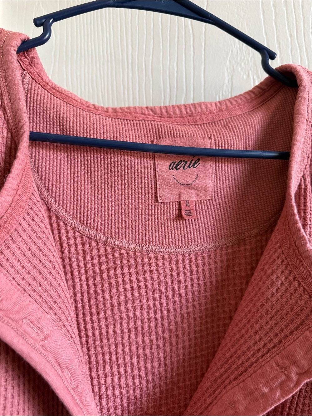 aerie Waffle-Knit Henley Pullover - Rose - Picture 2 of 4